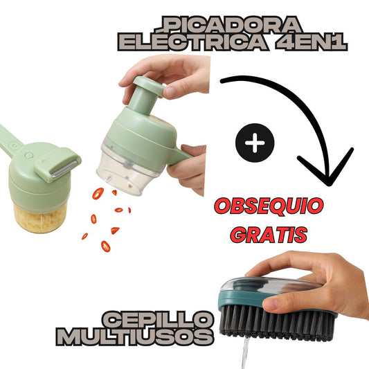 Picadora eléctrica 4en1 + Cepillo dispensador gratis